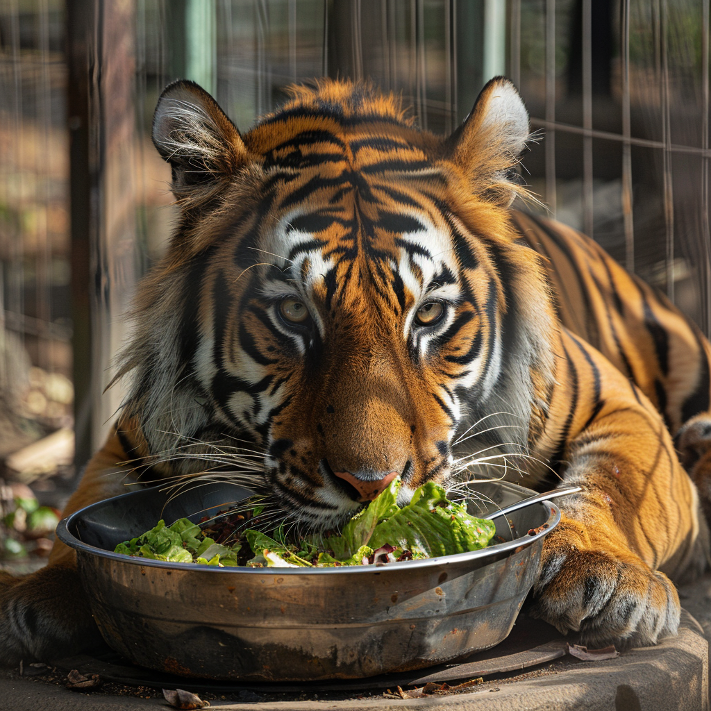 Tiger eating a salad